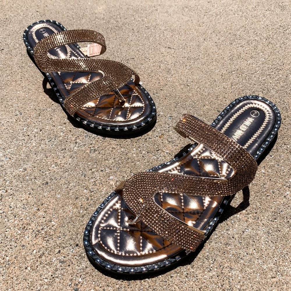 NEWπ₯ Rose Gold Rhinestone Slide Sandal Flip Flops - Picture 2 of 5
